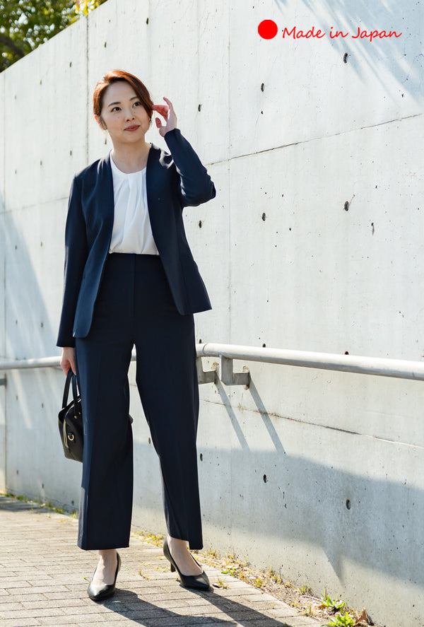 Clease[クリーズ] 　モナルーチェカラーレスジャケット&ワイドパンツスーツ＜8009s5314＞