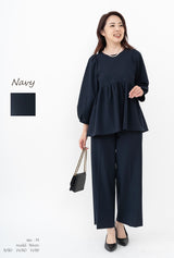 Clease[クリーズ] 　モナルーチェペプラムプルオーバー &ワイドパンツセットアップ＜8010s5314＞