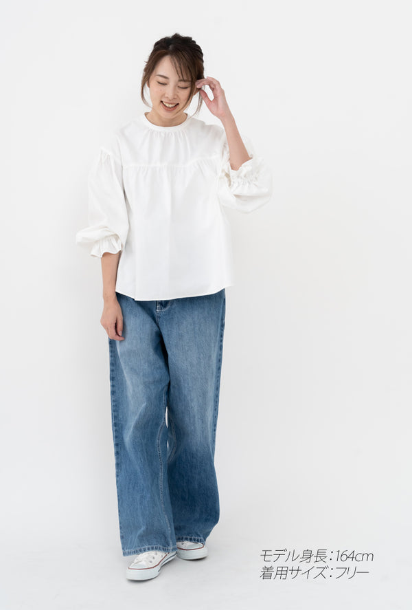 Clease[クリーズ] 　ギャザーたっぷりプルオーバーブラウス＜8047＞